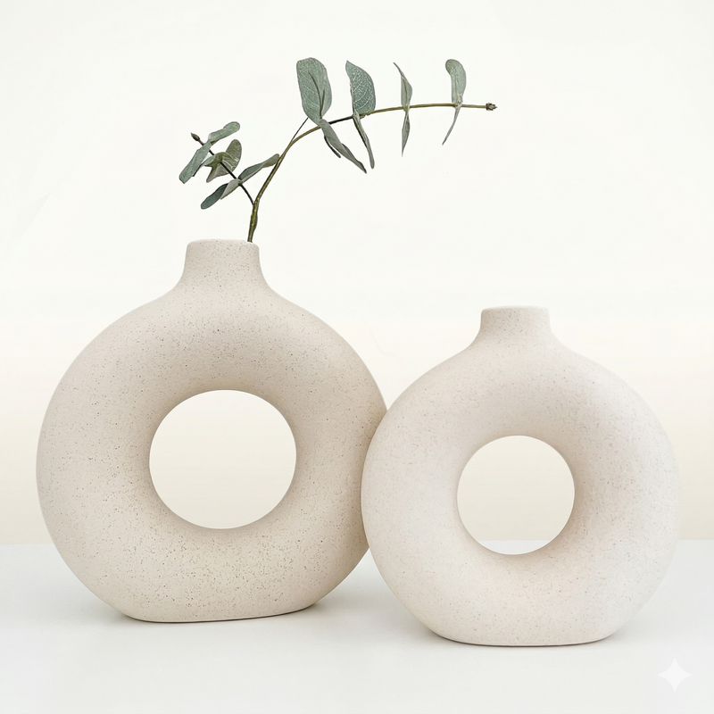 Vaso Nórdico Circular de Cerâmica Decorativo