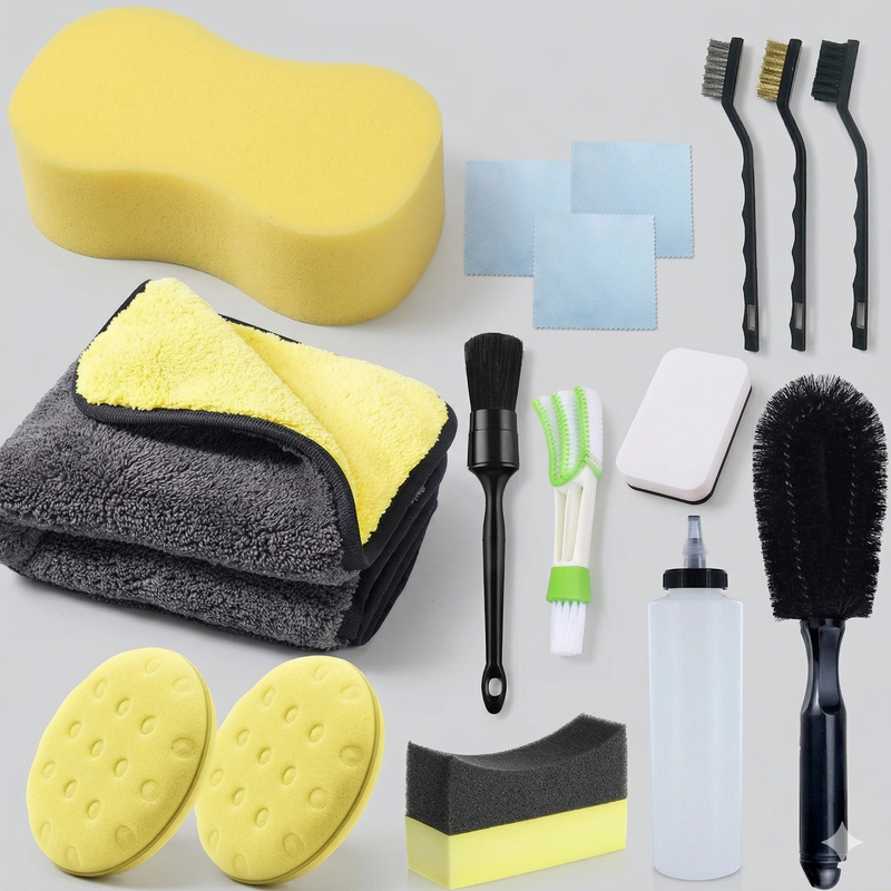 Kit de ferramentas de limpeza para o carro.